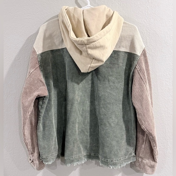 Boutique Corduroy Color Block Jacket Women's Cream Green Brown Button Up Size XL - Picture 3 of 6